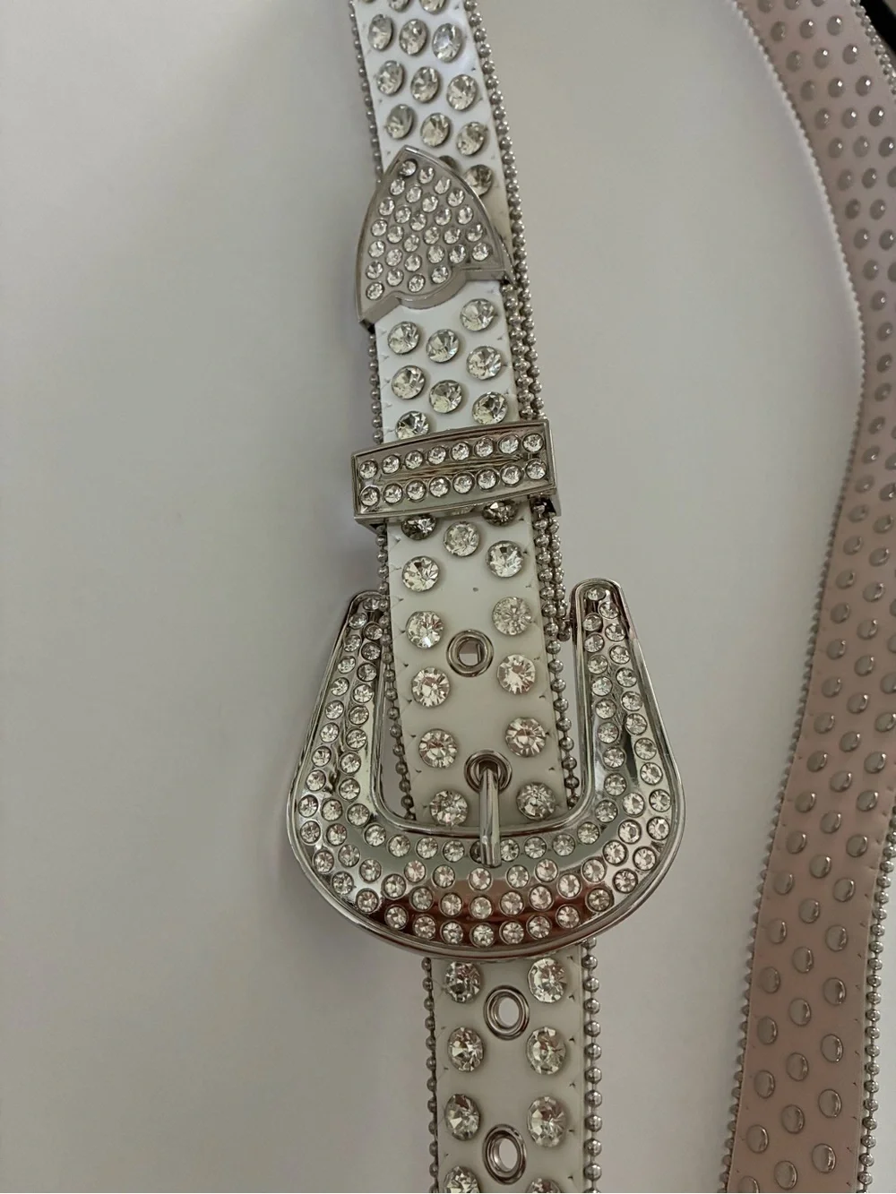 Crystal Rhinestone Studded Western Belt Bling Buckle 90s Y2K White Silver Large